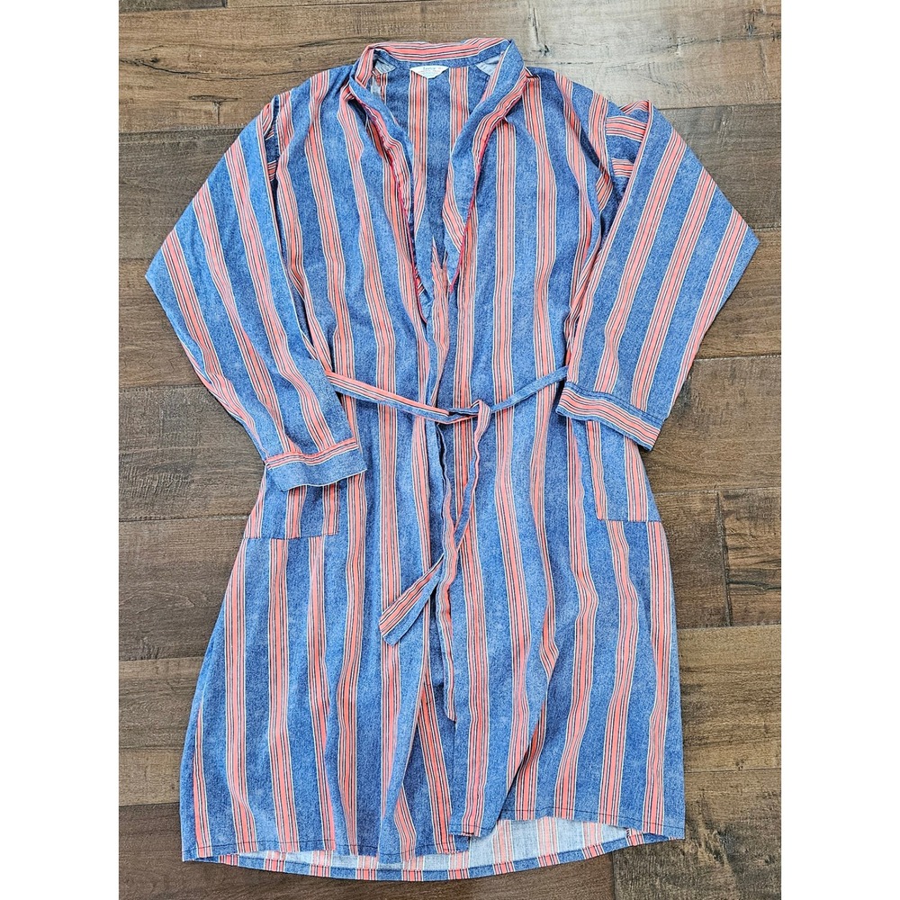 VTG Cabana Retro Lightweight Style Permanent Press Mens XL Blue Red Robe